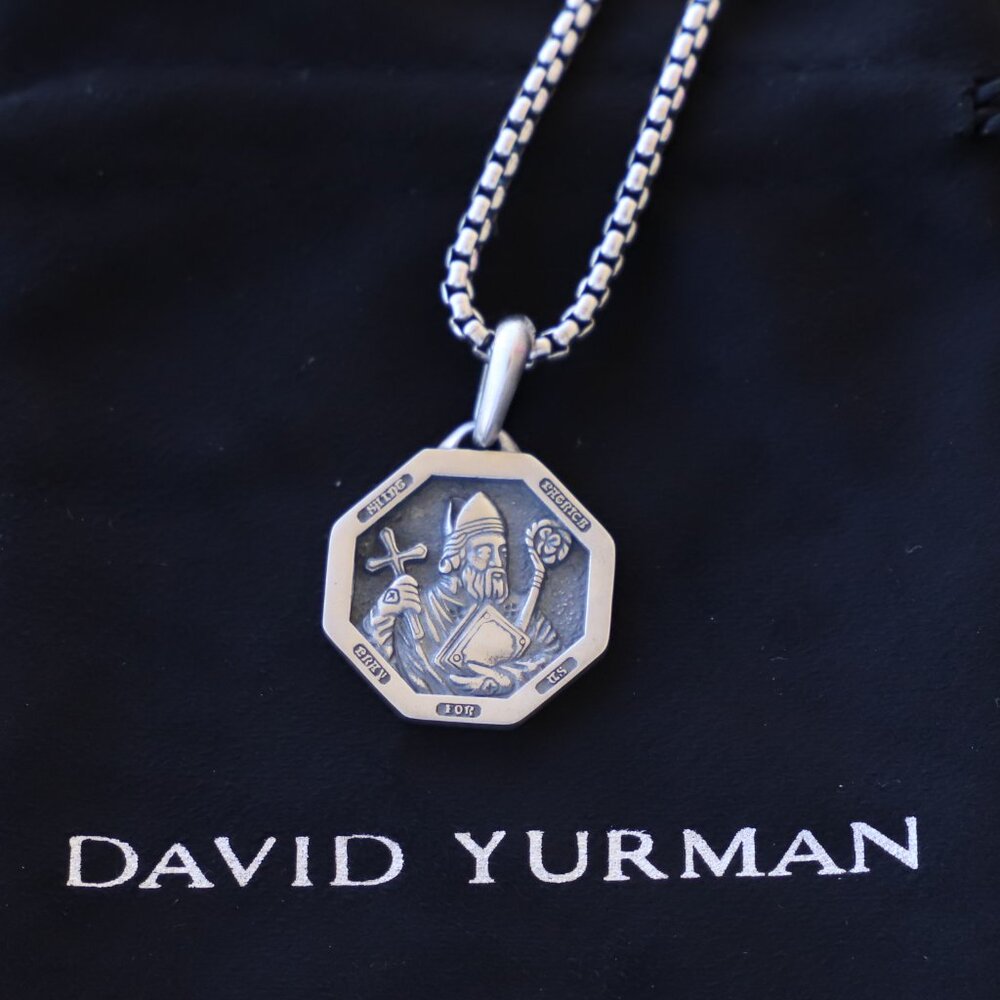 David Yurman Sterling Silver Saint Patrick Amulet with 22" Box Chain Necklace - Picture 3 of 7